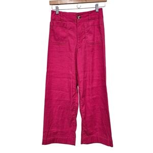 Maeve Anthropologie The Colette Wide Leg Crop Pants Fuchsia Pink Linen Size 25